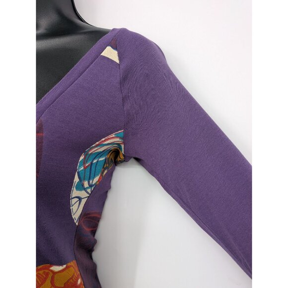 Custo Barcelona Floral Tunic Top Women Size S Asymmetrical Neck Artsy Y2K Retro - Picture 5 of 9